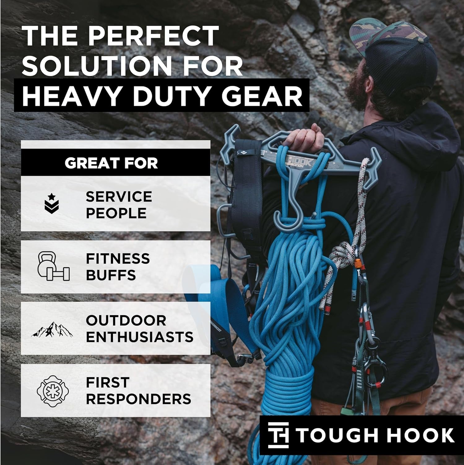 Original Multipurpose Heavy Duty Hanger, USA Made, Anti-Slip, 200 Lb Capacity, Ideal for Tactical Gear, Body Armor, Scuba, Fitness Vests, 1 Black Plastic Piece