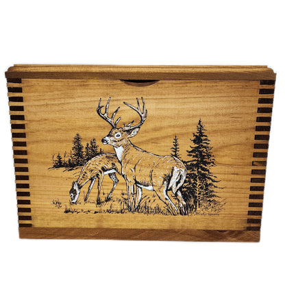 Whitetail Deer Solid Pine Ammo Box with Notched Finger-Joint Construction, Rugged Hardware, Size Is 14 1/2" X 9" X 10 1/8"