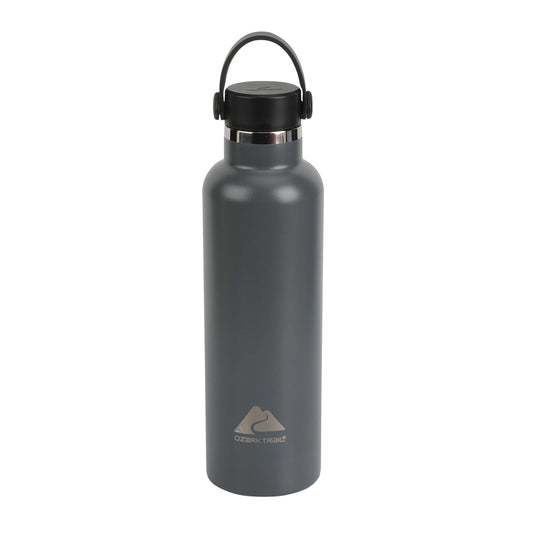24 Fluid Ounces BPA FREE Double Wall Vacuum Sealed Stainless Steel Water Bottle with Handle, Gray