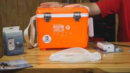 Live Bait Cooler Box with 2Nd Gen 2-Speed Aerator Pump - Portable Fishing Station & Minnow Bucket for Shrimp & Other Live Fish with Aerator - ENGLBC-N