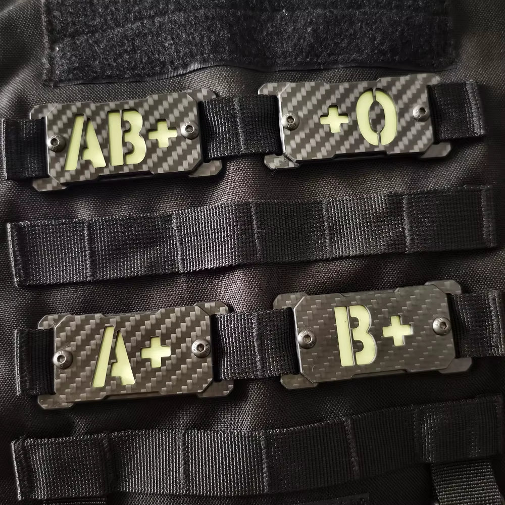 Glow in Dark Carbon Fiber Blood Type Molle Tactical Patch Luminous Reflective Backpack Attachment Applique Fastener Badge Emblem
