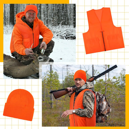 6-Piece Blaze Orange Hunting Hat and Vest Set for Outdoor Sports and Safety