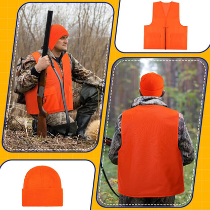 6-Piece Blaze Orange Hunting Hat and Vest Set for Outdoor Sports and Safety