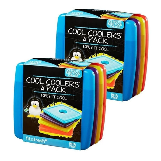 Cool Coolers Slim Reusable Multicolored Ice Packs, Set of 8