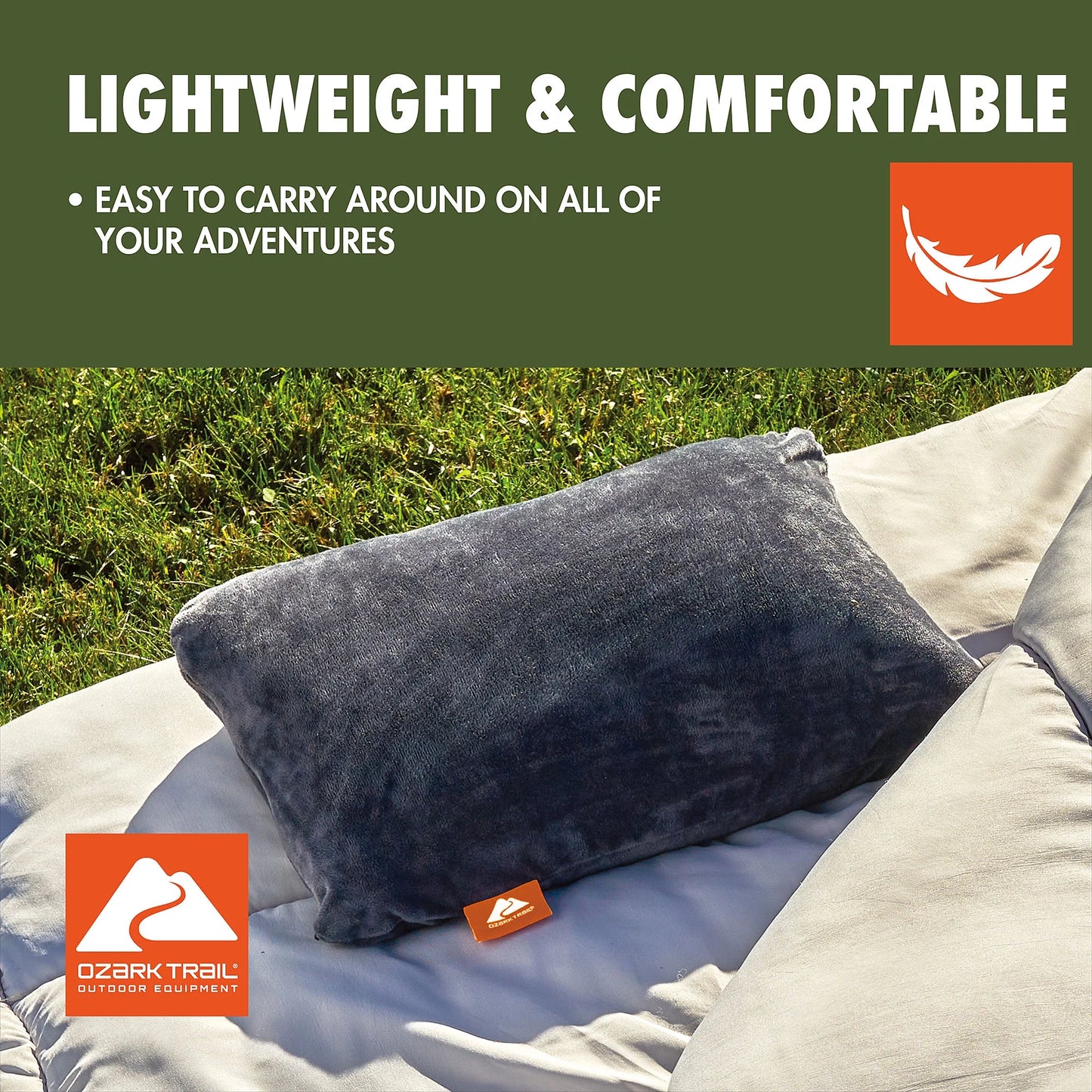 Memory Foam Camping Pillow, Adult Use, Dark Grey Color.