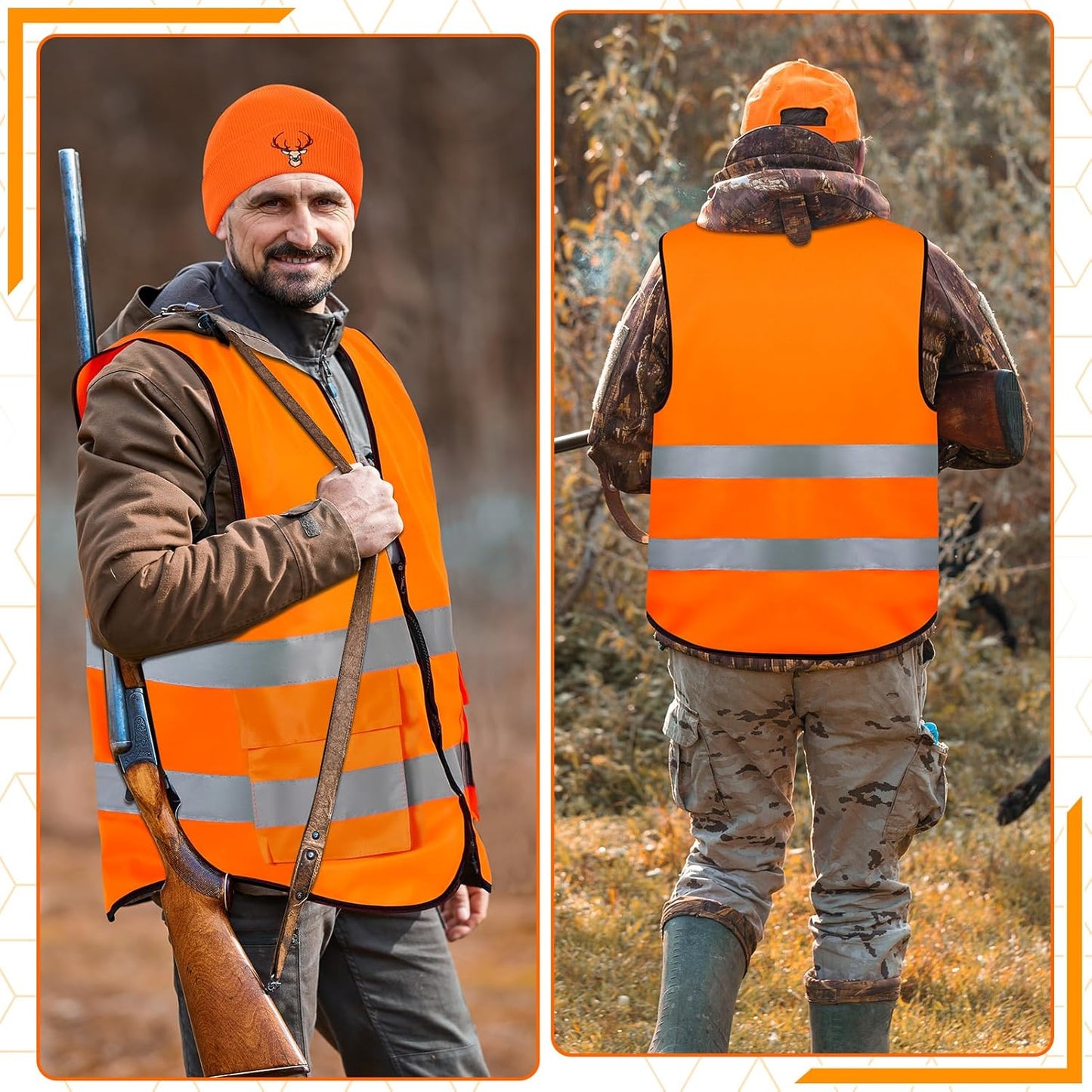 Blaze Orange Safety Vest and Hat Set for Outdoor Sports and Hunting Gear