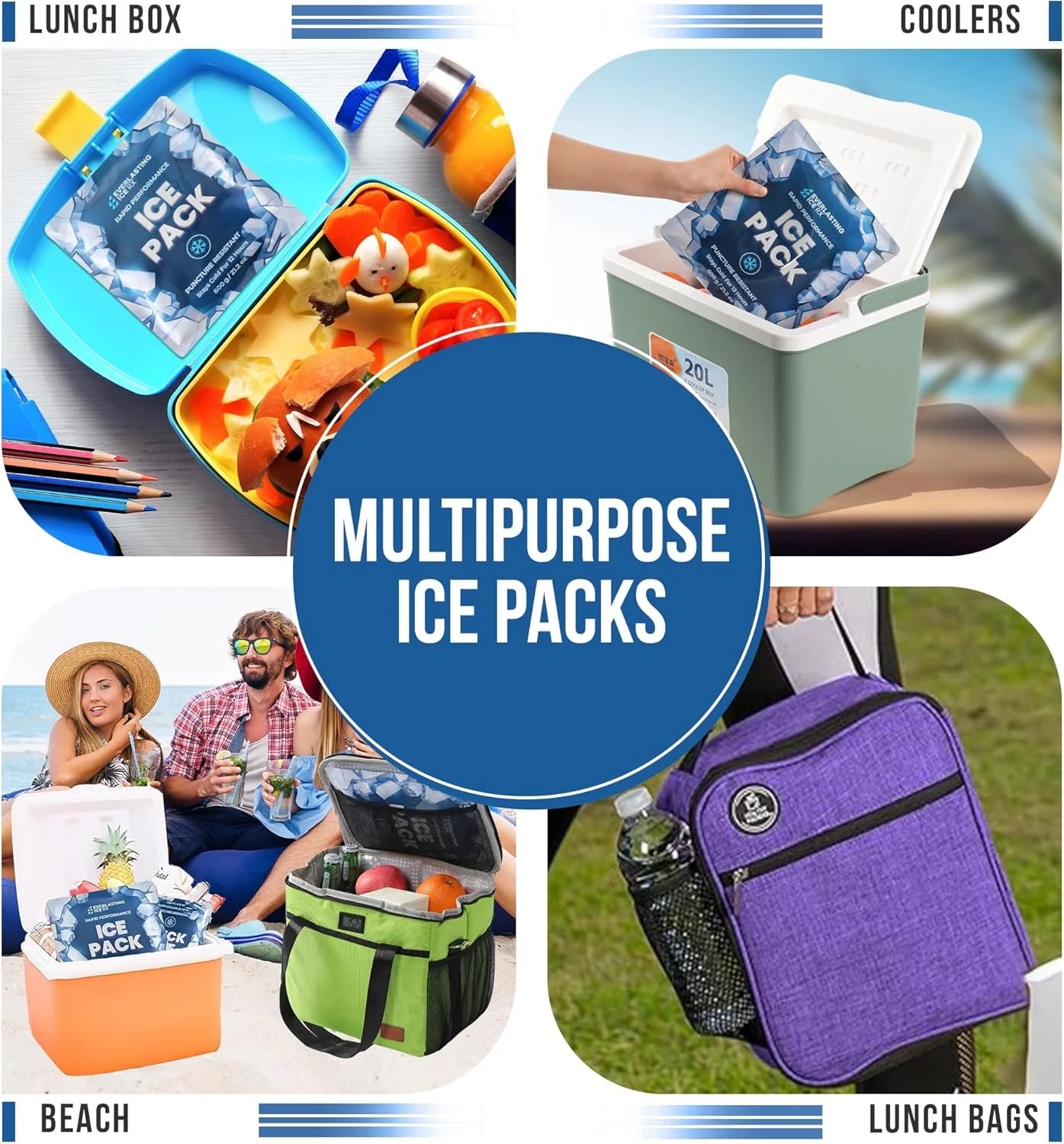 Rapid Performance Reusable Ice Packs for Lunch Boxes, Lunch Bags, or Coolers, 21.2 Oz, 4-Pack