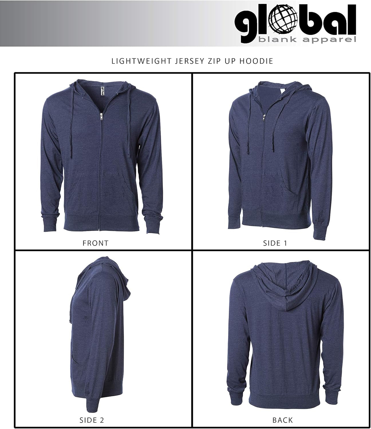 Long Sleeve T-Shirt Sweatshirts for Men, Lightweight Zip-Up Hoodie, Navy Heather, XXL