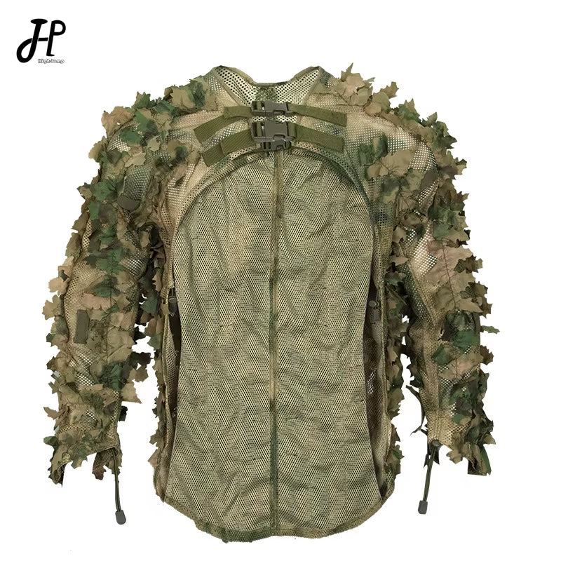 Bionic Leaf Hunting Ghillie Suit Tactics Camouflage Cloak Hunting Uniform Clothes Breathable Mesh Airsoft Shooting Tactical Gear