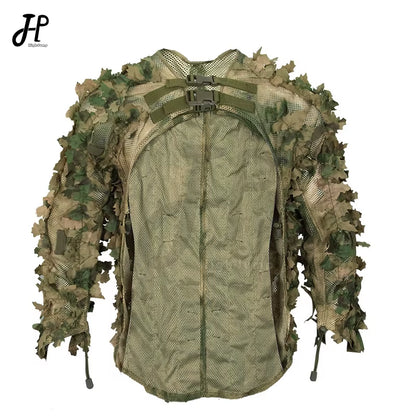 Bionic Leaf Hunting Ghillie Suit Tactics Camouflage Cloak Hunting Uniform Clothes Breathable Mesh Airsoft Shooting Tactical Gear
