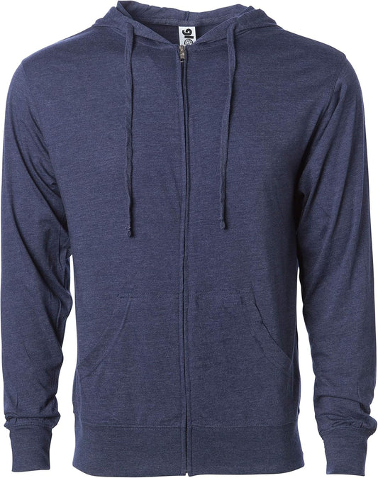 Long Sleeve T-Shirt Sweatshirts for Men, Lightweight Zip-Up Hoodie, Navy Heather, XXL
