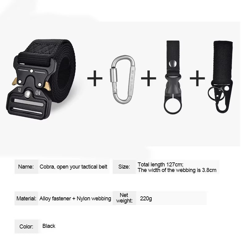 Quick Release Tactical Belts Men Canvas Waistband with Water Bottle Hanging Hook Carabiners Outdoor Hunting Gear Kit
