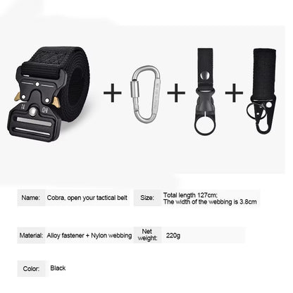 Quick Release Tactical Belts Men Canvas Waistband with Water Bottle Hanging Hook Carabiners Outdoor Hunting Gear Kit