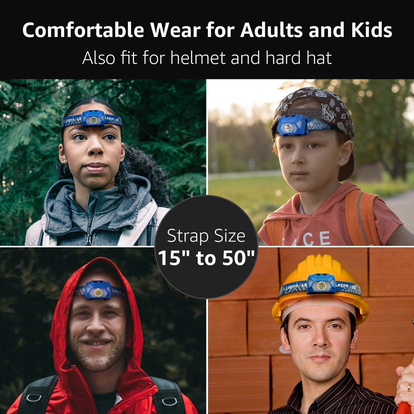 2-Pack Battery-Powered Head Lamp, 1300 Lux Super Bright with Adjustable Headband, 6 Modes Including Red Light, IPX4 Waterproof Suitable for Camping and Outdoor Activities .Blue