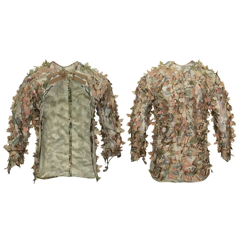 Bionic Leaf Hunting Ghillie Suit Tactics Camouflage Cloak Hunting Uniform Clothes Breathable Mesh Airsoft Shooting Tactical Gear