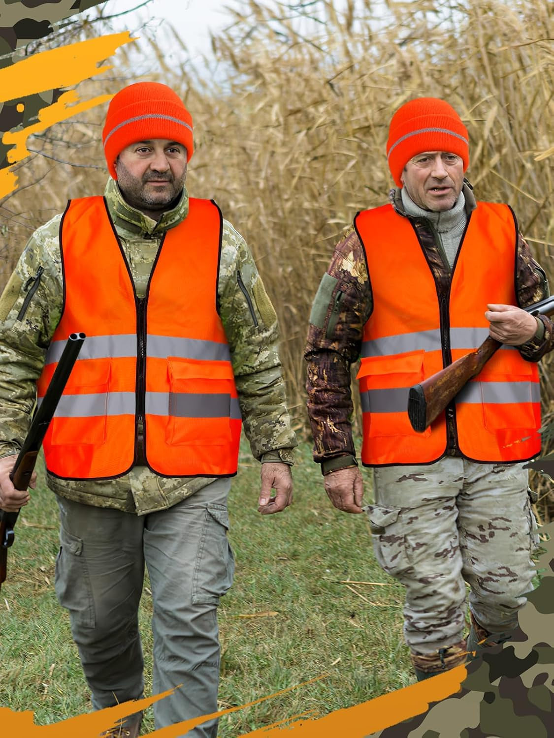 Blaze Orange Hunting Vest and Beanie Set - High Visibility Safety Gear