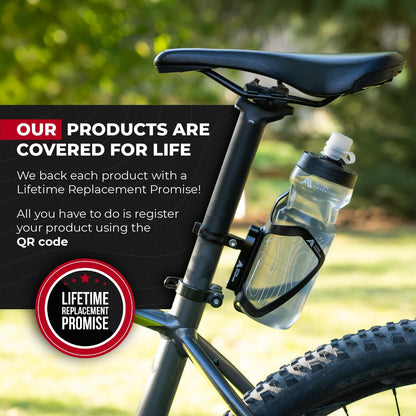 Bike Water Bottle Holder Combo - 20 Oz Squeeze Bottle & Bicycle Mount Cage Rack, No Screws Needed, Durable Alloy - Fits All Handlebar Bikes & MTB Mountain Road - for Adults, Kids (Black)
