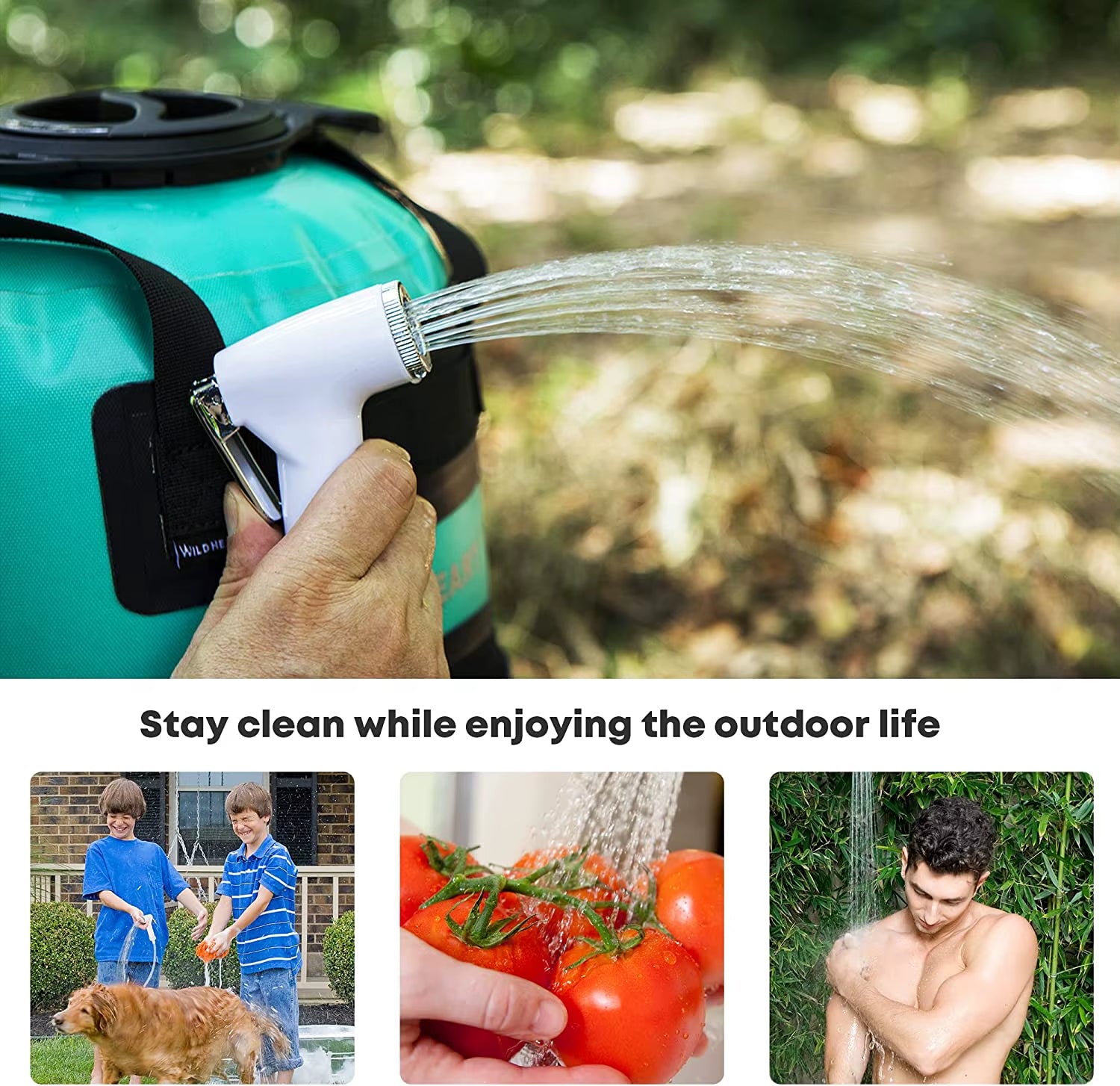 WILD HEART Camping Shower Bag Portable Shower for Camping with Pressure Foot Pump and Hose - Solar Shower Backpack