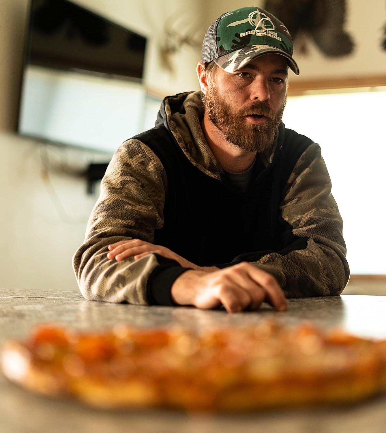 Heavyweight Camo Hoodie for Men - Hidden Security Pocket | V-Neck Opening