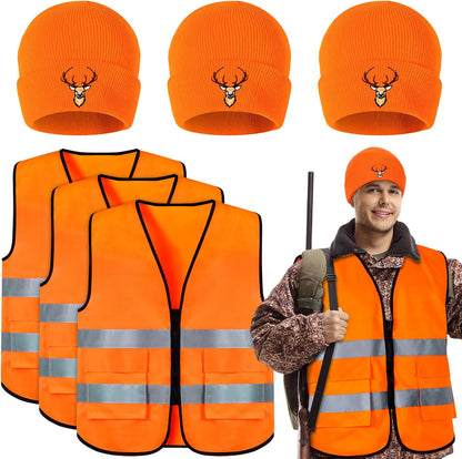 Blaze Orange Safety Vest and Hat Set for Outdoor Sports and Hunting Gear