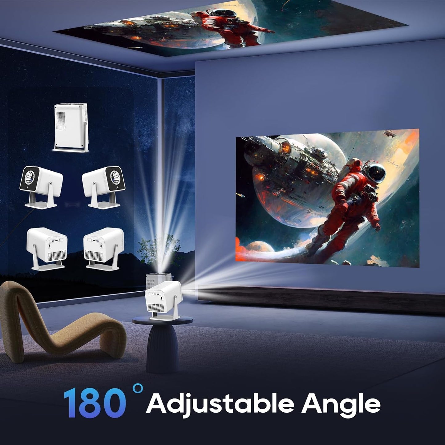 Mini Room Projector, Projector for Bedroom(Built-In Speaker, with HDMI Cable), 200-Inch Large Screen, Ntive 1080P Projector, Compatible with 4K, Supports Smartphones/Tv Sticks/Ps5/Laptop/Hdmi/Usb