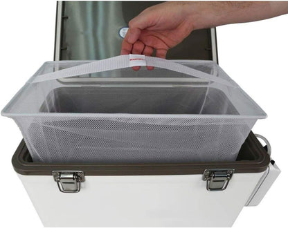 Live Bait Cooler Box with 2Nd Gen 2-Speed Aerator Pump - Portable Fishing Station & Minnow Bucket for Shrimp & Other Live Fish with Aerator - ENGLBC-N