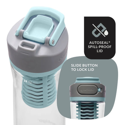 Clybourn Plastic Freeflow Filter Water Bottle with AUTOSEAL Lid 24 Oz., Salt, with Replacable Filter