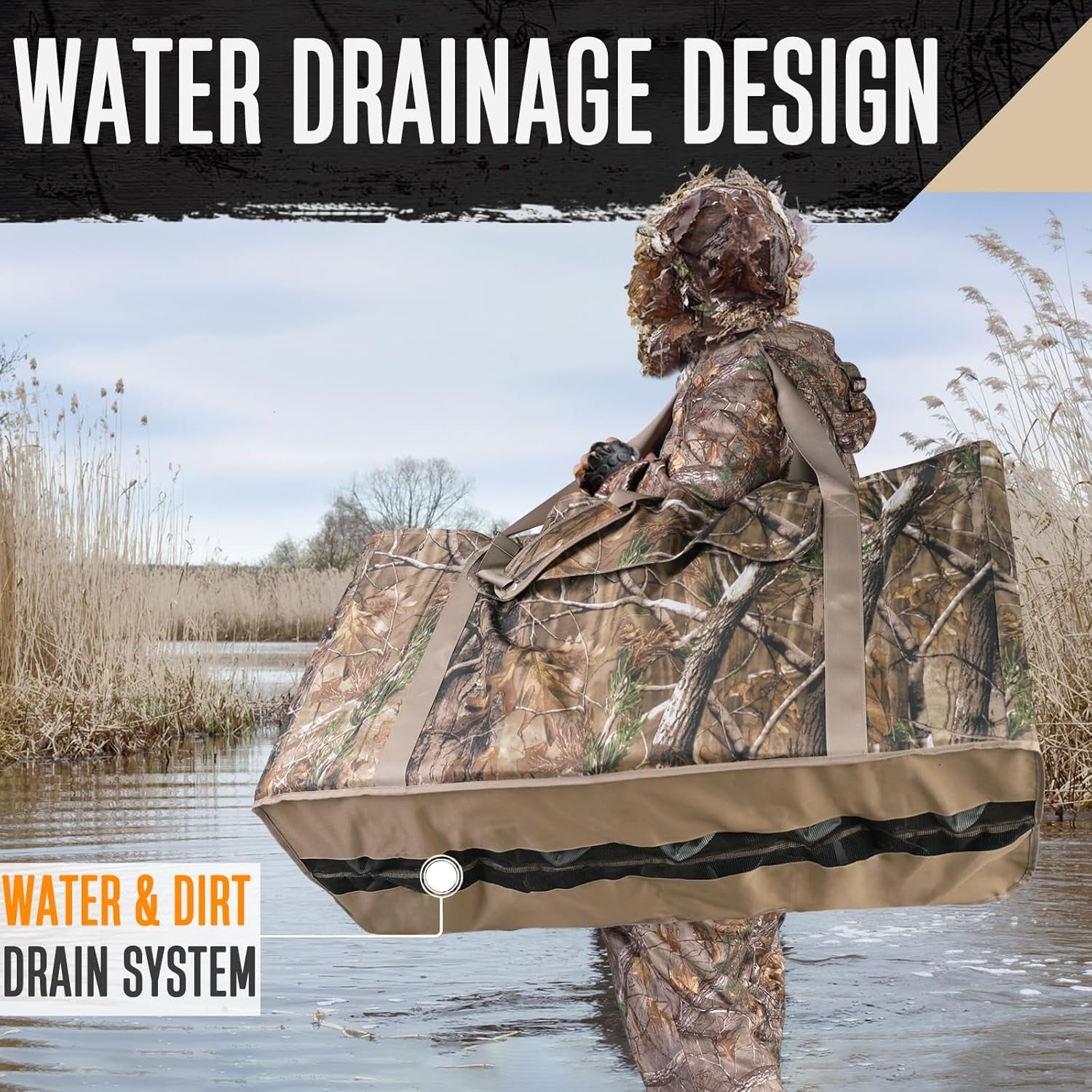 Decoy Bag, 12 Slot Duck Decoy Bag with Bottom Drains, Padded Shoulder Strap Duck