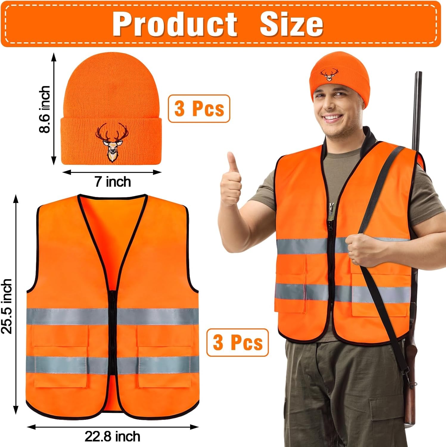 Blaze Orange Safety Vest and Hat Set for Outdoor Sports and Hunting Gear