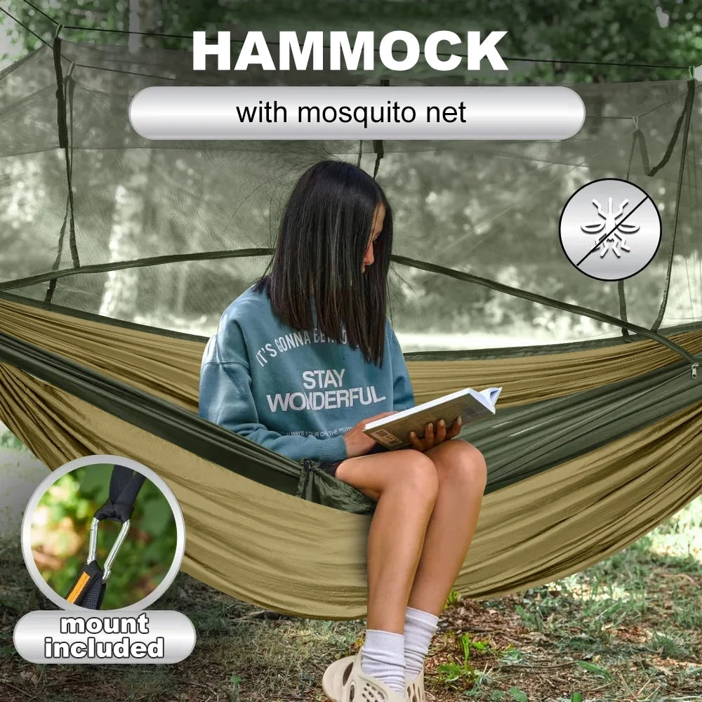Camping Hammock, Camping Essentials, Lightweight Portable Double & Single Hammock with Tree Straps, Camping Gear for outside Hiking Camping Beach Backpack Travel