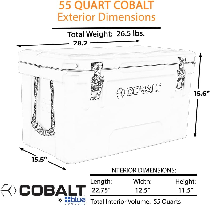 Cobalt 55 Quart Roto Molded Super Ice Cooler | Large Ice Chest - Long Term Ice Retention |