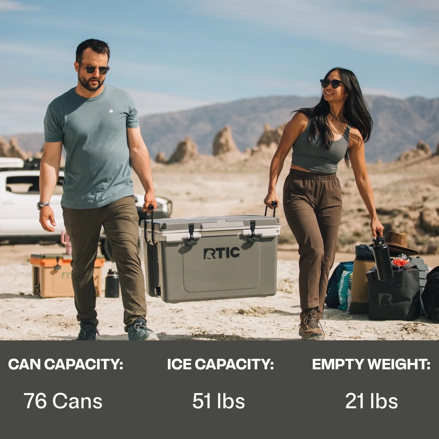 52 QT Ultra-Light Hard-Sided Ice Chest Cooler, Fits 76 Cans, Dark Grey & Cool Grey