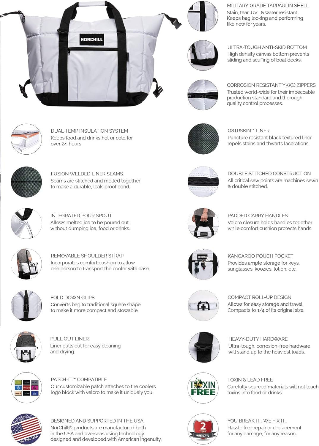 12 Can Insulated Marine Boatbag Soft Sided Cooler, White