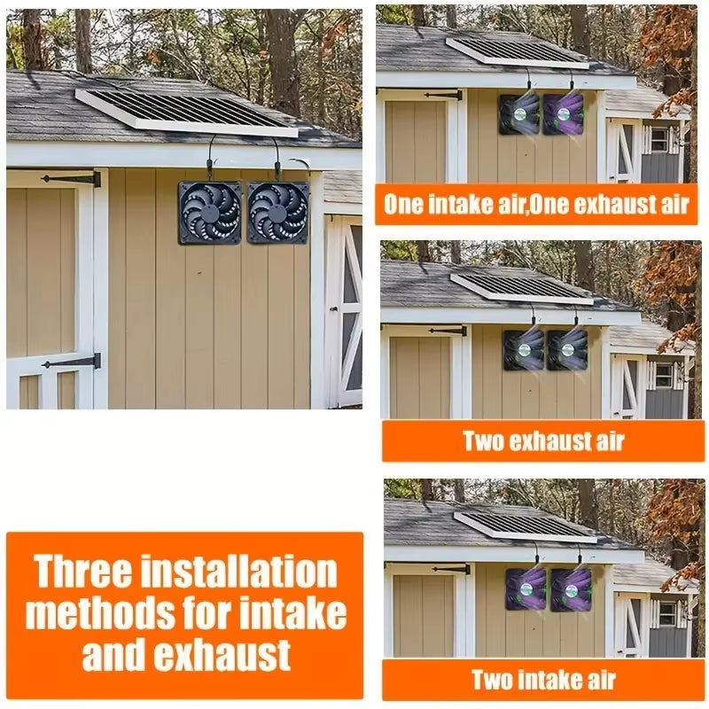 Solar Fan Kit with Solar Panels And2 Solar Exhaust Fans, Solar Exhaust Fans, Chicken Coop, Dog House Solar Charging Solar System