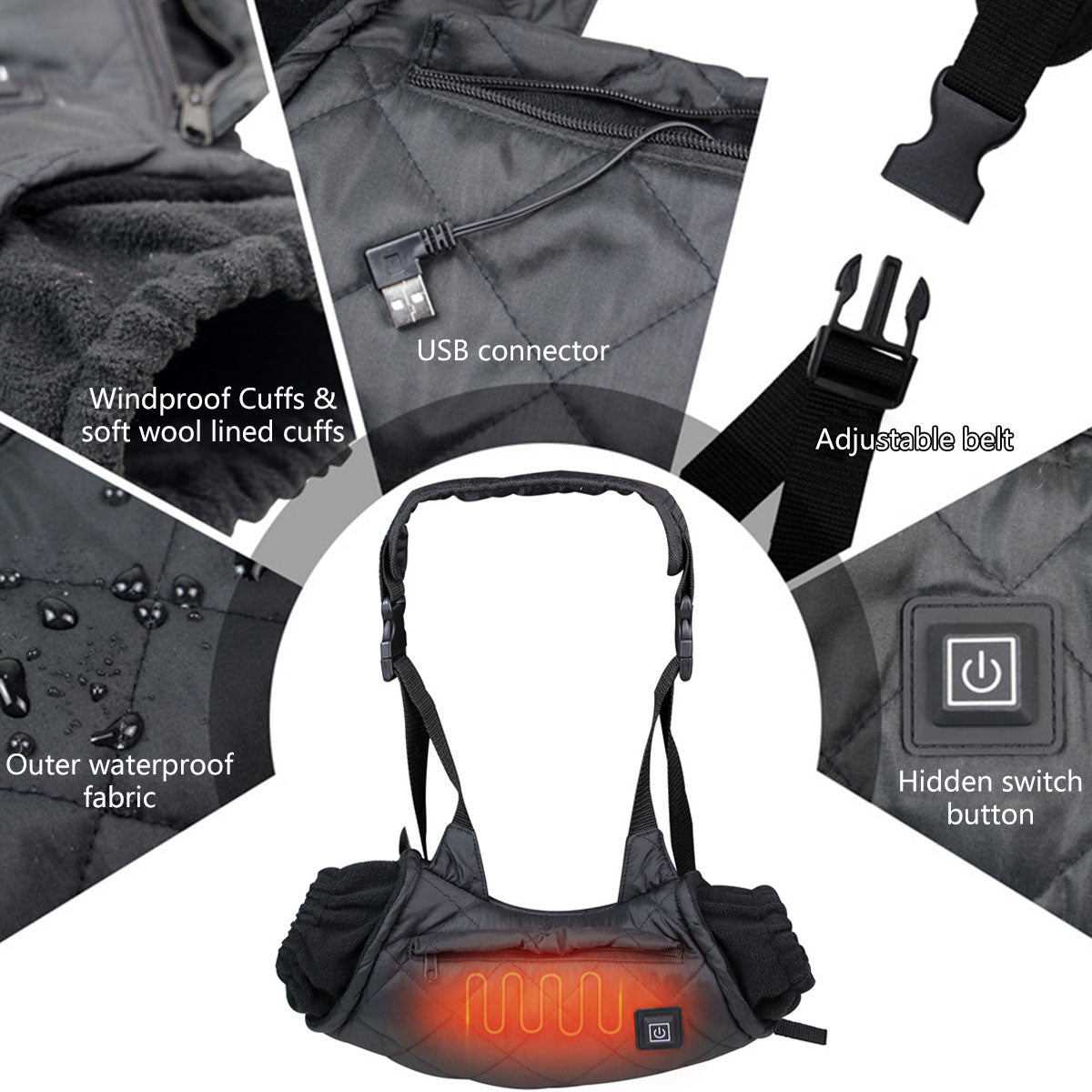 Heated Hand Muff Electric Hand Warmer Pouch USB Charging Hand Warming Muff Adjustable Winter Hand Warmer with 3 Heating Setting for Outdoor Hunting Camping Football