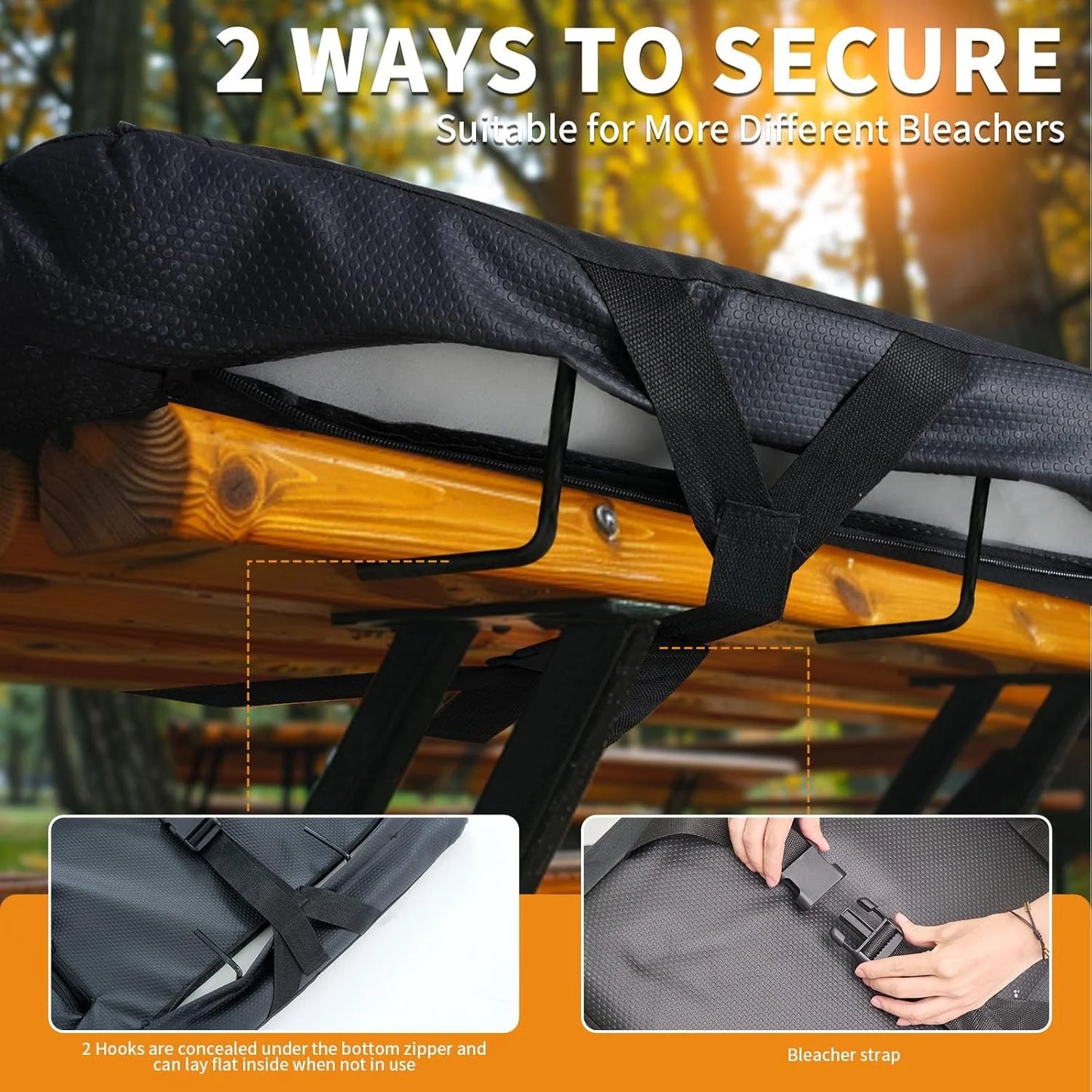 Heated Stadium Seat Bleacher Seat with Back & Arm Support, Portable 6 Reclinng Positions Stadium Seating for Bleachers, Bleacher Seats for Sports Events, Outing, Travelling, Hiking