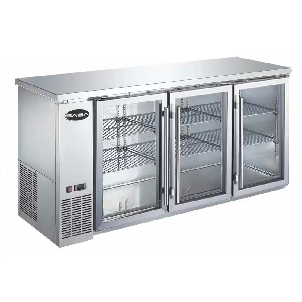 72 In. W 19.6 Cu. Ft. Commercial under Back Bar Cooler Refrigerator with Glass Doors in Stainless Steel