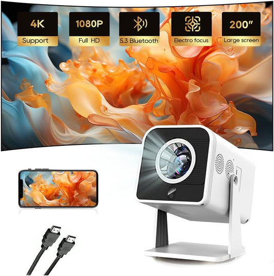 Mini Room Projector, Projector for Bedroom(Built-In Speaker, with HDMI Cable), 200-Inch Large Screen, Ntive 1080P Projector, Compatible with 4K, Supports Smartphones/Tv Sticks/Ps5/Laptop/Hdmi/Usb