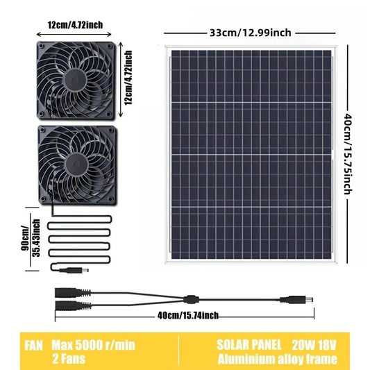 Solar Fan Kit with Solar Panels And2 Solar Exhaust Fans, Solar Exhaust Fans, Chicken Coop, Dog House Solar Charging Solar System