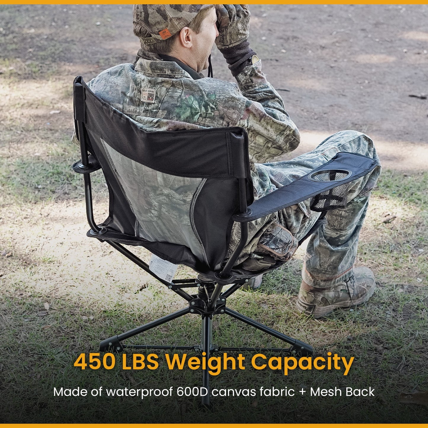 KKS0320U Degree Swivel Hunting Chair W/ Armrests, Camo Color for Camouflage Blinds,