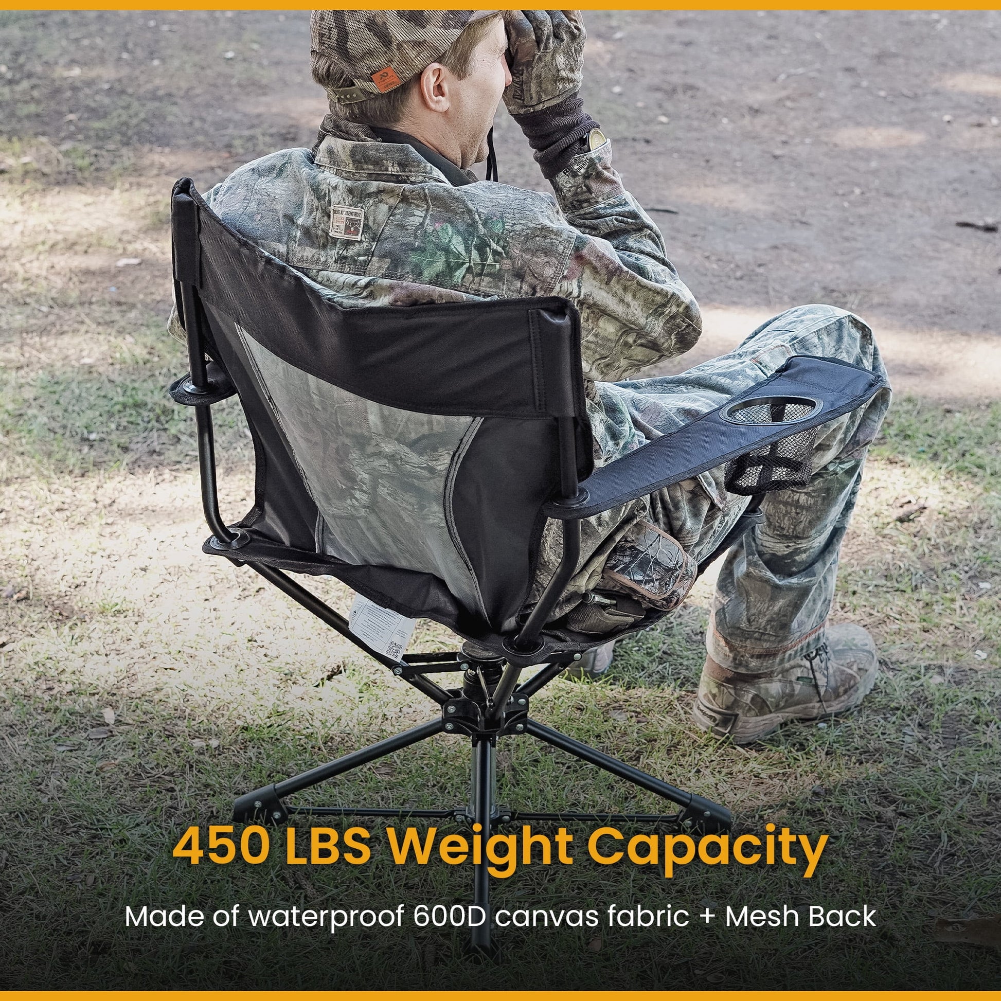 KKS0320U Degree Swivel Hunting Chair W/ Armrests, Camo Color for Camouflage Blinds,
