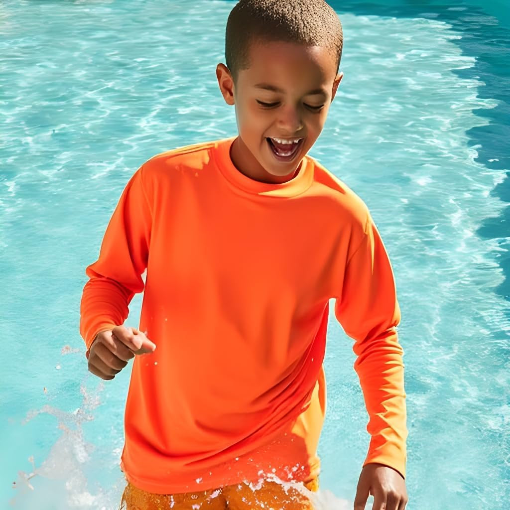 Boys Rash Guard Long Sleeve Swim Shirt - Quick Dry UPF 50+, Kids Fishing Shirt, Dry Fit Shirts for Boys Sizes XS-XL