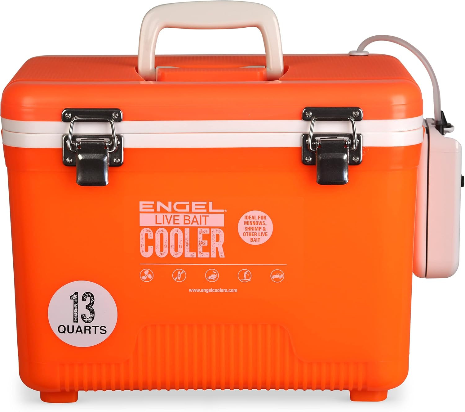 Live Bait Cooler Box with 2Nd Gen 2-Speed Aerator Pump - Portable Fishing Station & Minnow Bucket for Shrimp & Other Live Fish with Aerator - ENGLBC-N