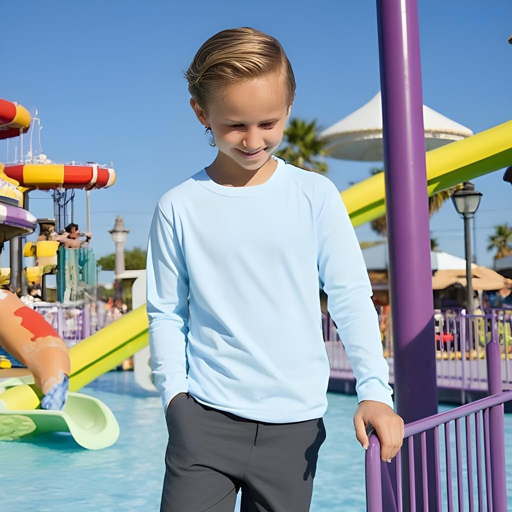 Boys Rash Guard Long Sleeve Swim Shirt - Quick Dry UPF 50+, Kids Fishing Shirt, Dry Fit Shirts for Boys Sizes XS-XL
