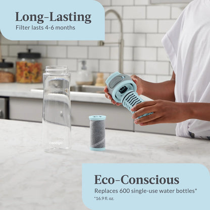 Clybourn Plastic Freeflow Filter Water Bottle with AUTOSEAL Lid 24 Oz., Salt, with Replacable Filter