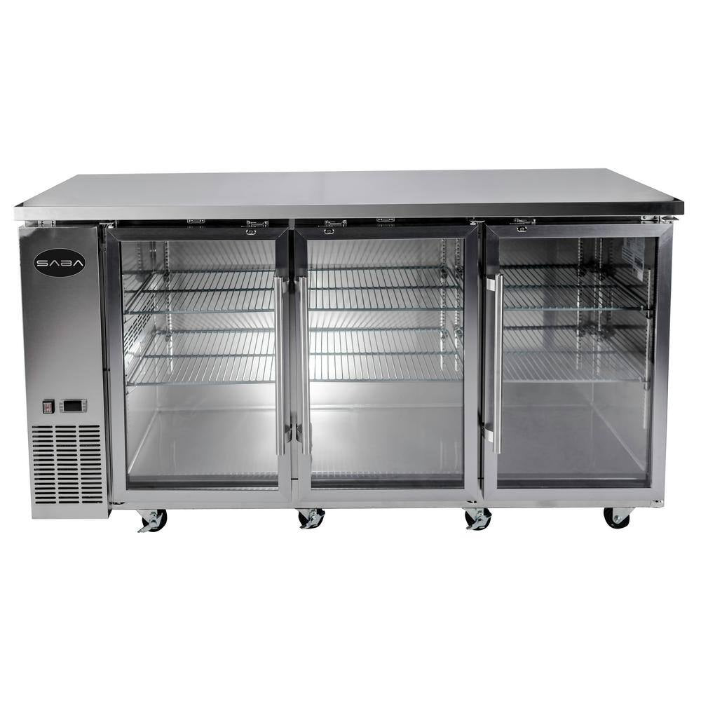 72 In. W 19.6 Cu. Ft. Commercial under Back Bar Cooler Refrigerator with Glass Doors in Stainless Steel