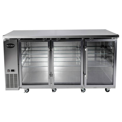 72 In. W 19.6 Cu. Ft. Commercial under Back Bar Cooler Refrigerator with Glass Doors in Stainless Steel