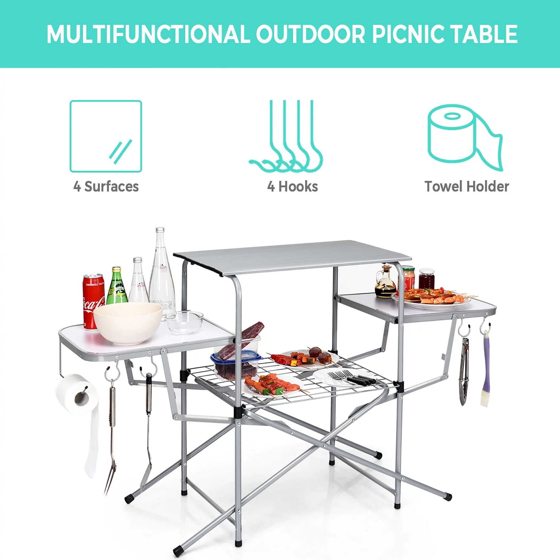 Foldable Camping Table Outdoor Kitchen Portable Grilling Stand Folding BBQ Table