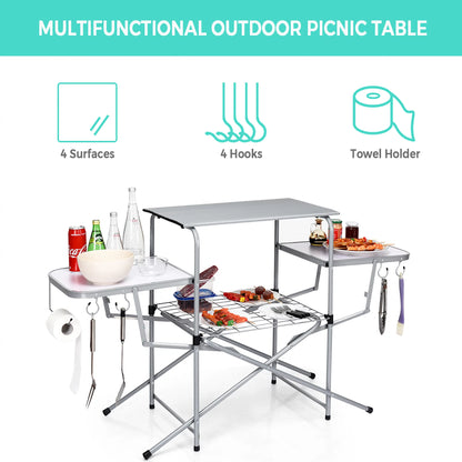 Foldable Camping Table Outdoor Kitchen Portable Grilling Stand Folding BBQ Table