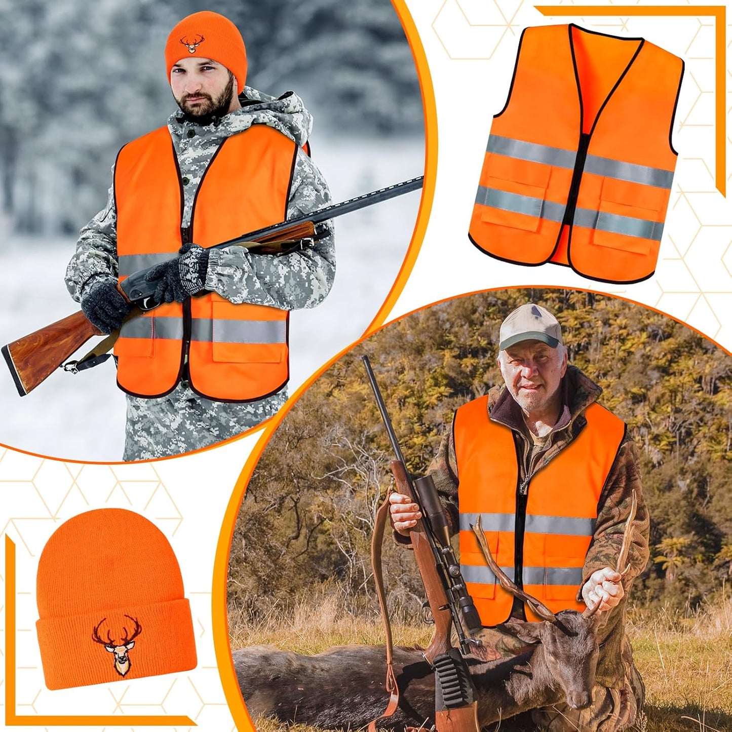 Blaze Orange Safety Vest and Hat Set for Outdoor Sports and Hunting Gear